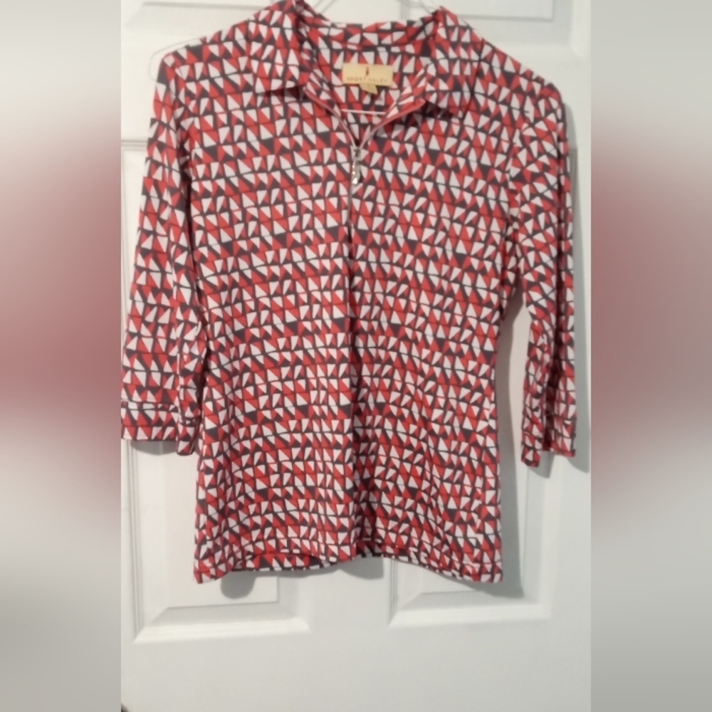 Sport Haley Red and White Geometric Blouse